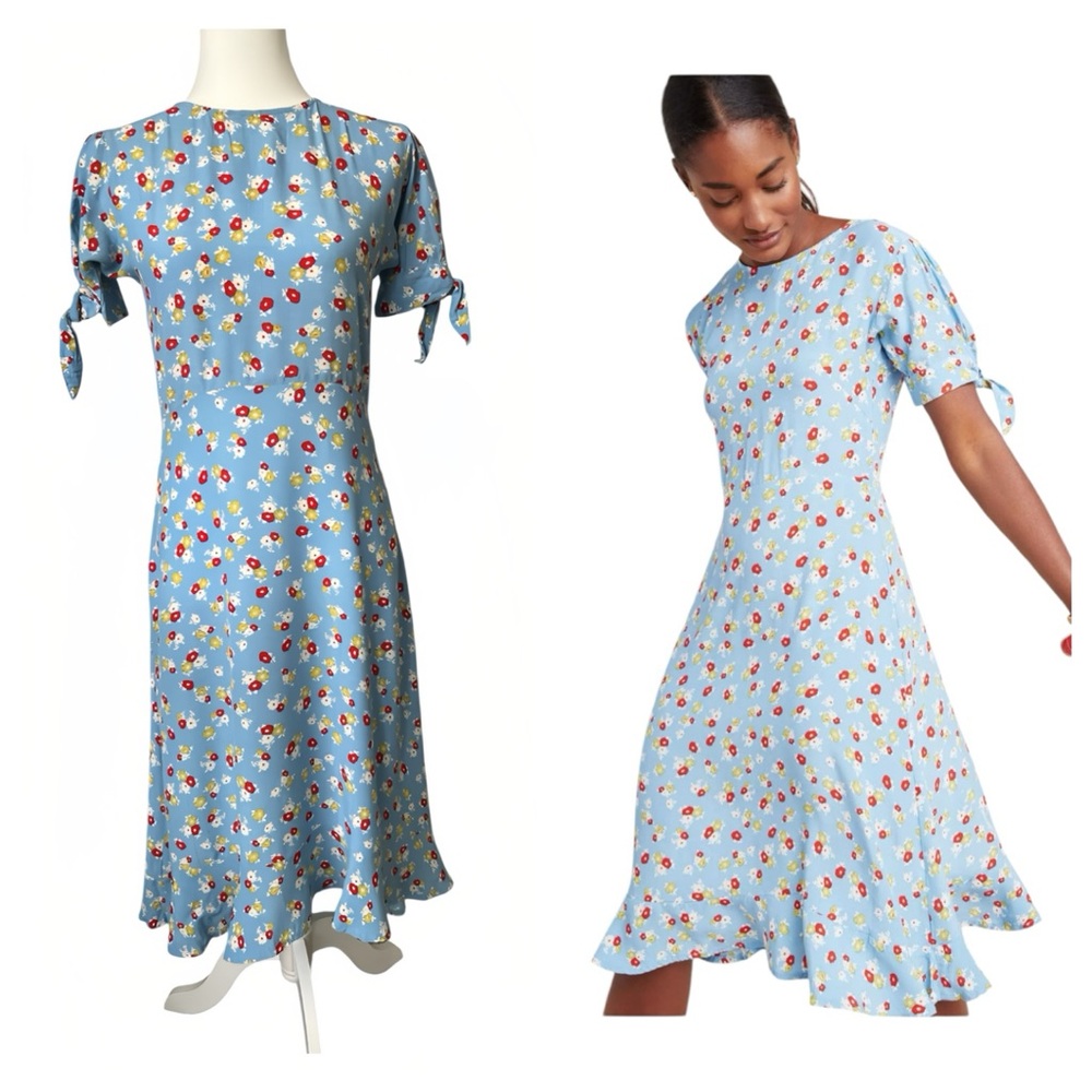 Faithfull The Brand Erin Midi Dress – Blue Ditsy Floral – Size 2 (XS) - Picture 1 of 8
